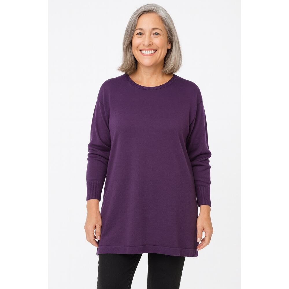 Eileen Fisher Italian Yarn Pure Merino Wool Fine Knit Long Pull Over Size Large